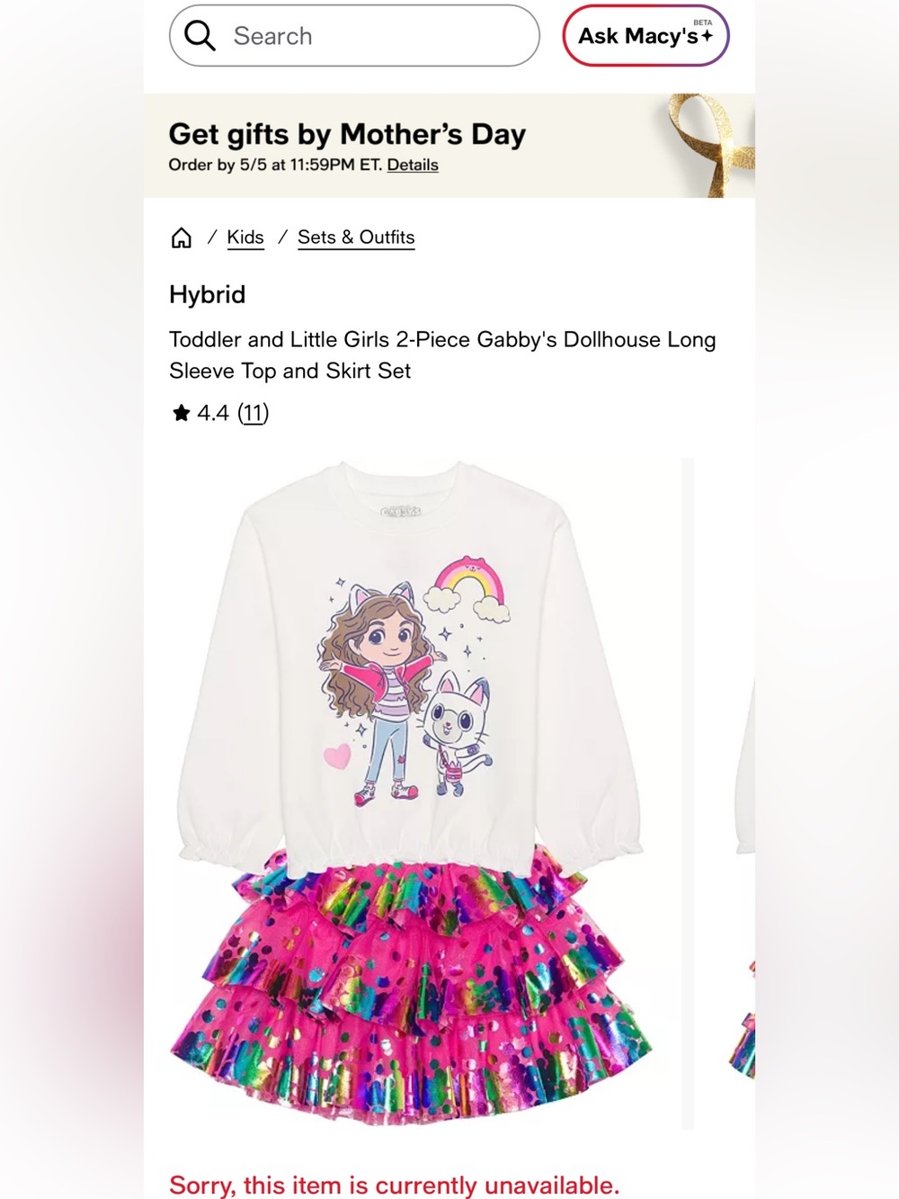 Hybrid Apparel Gabby's Dollhouse Sweatshirt and Skirt 2pc set